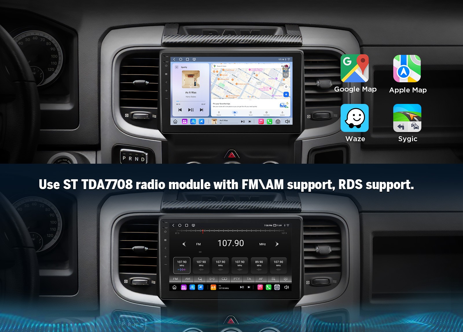 9 inch QLED 6+64 Android Car Stereo GPS Navigation for Ram 1500 2013-2018 4G LTE