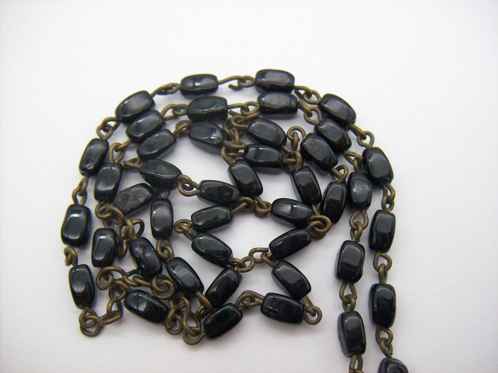 Vintage Catholic Rosary Black Beads Brass Crucifix Made in Czechoslovakia