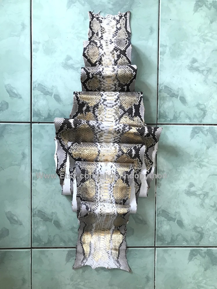 Genuine Python Leather, Natural Python leather, Hide Snake Skin, Gold SnakeSkin