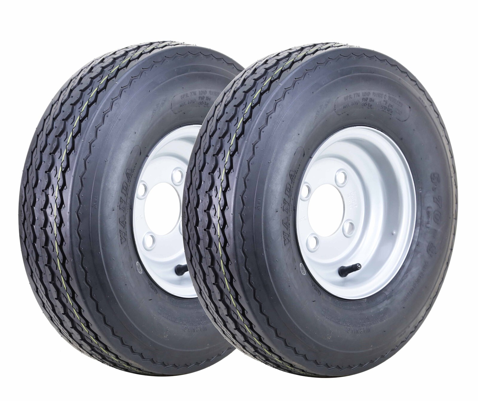 2 WANDA Trailer Tire Assembly 5.70-8 6-Ply Silver Rim 4 Lugs on 4"