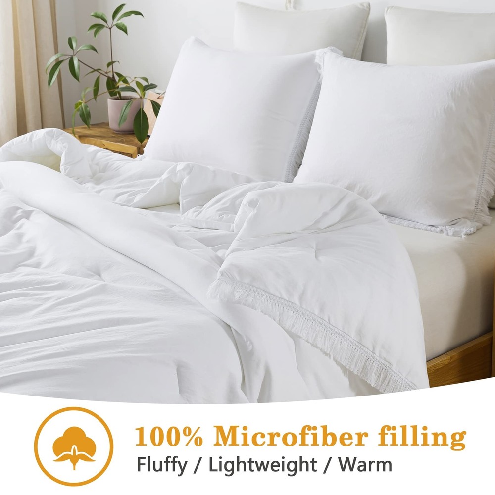Andency White Comforter Set Full, 3 Pieces Boho Lightweight Bedding Comforter...
