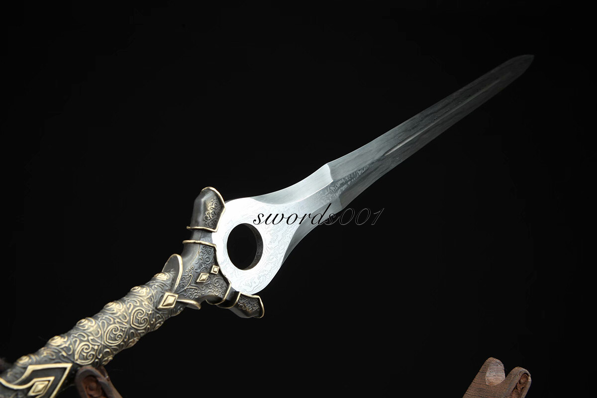 Handmade Brass Handle Short Divine Sword Damascus Steel Blade Leather Sheath