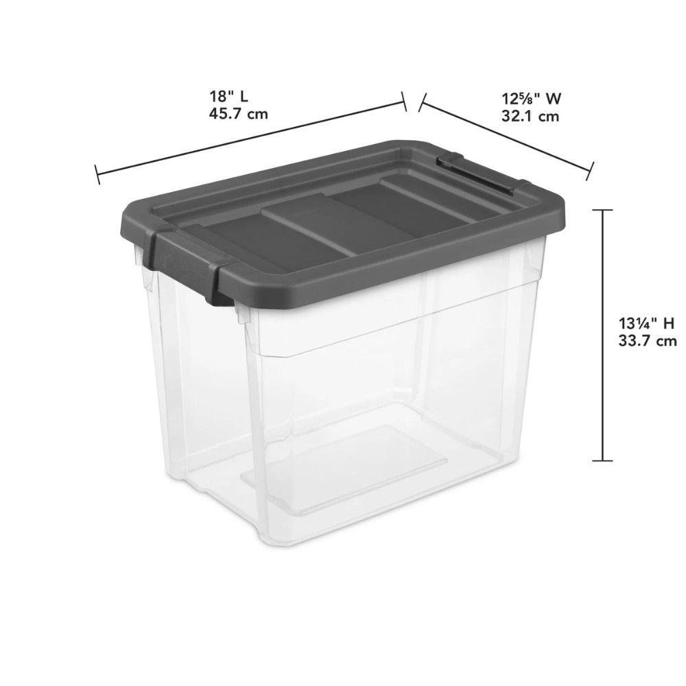 6pk Sterilite 30 Qt Stacker Box Clear Plastic Storage Bin w/ Latching Lid Gray