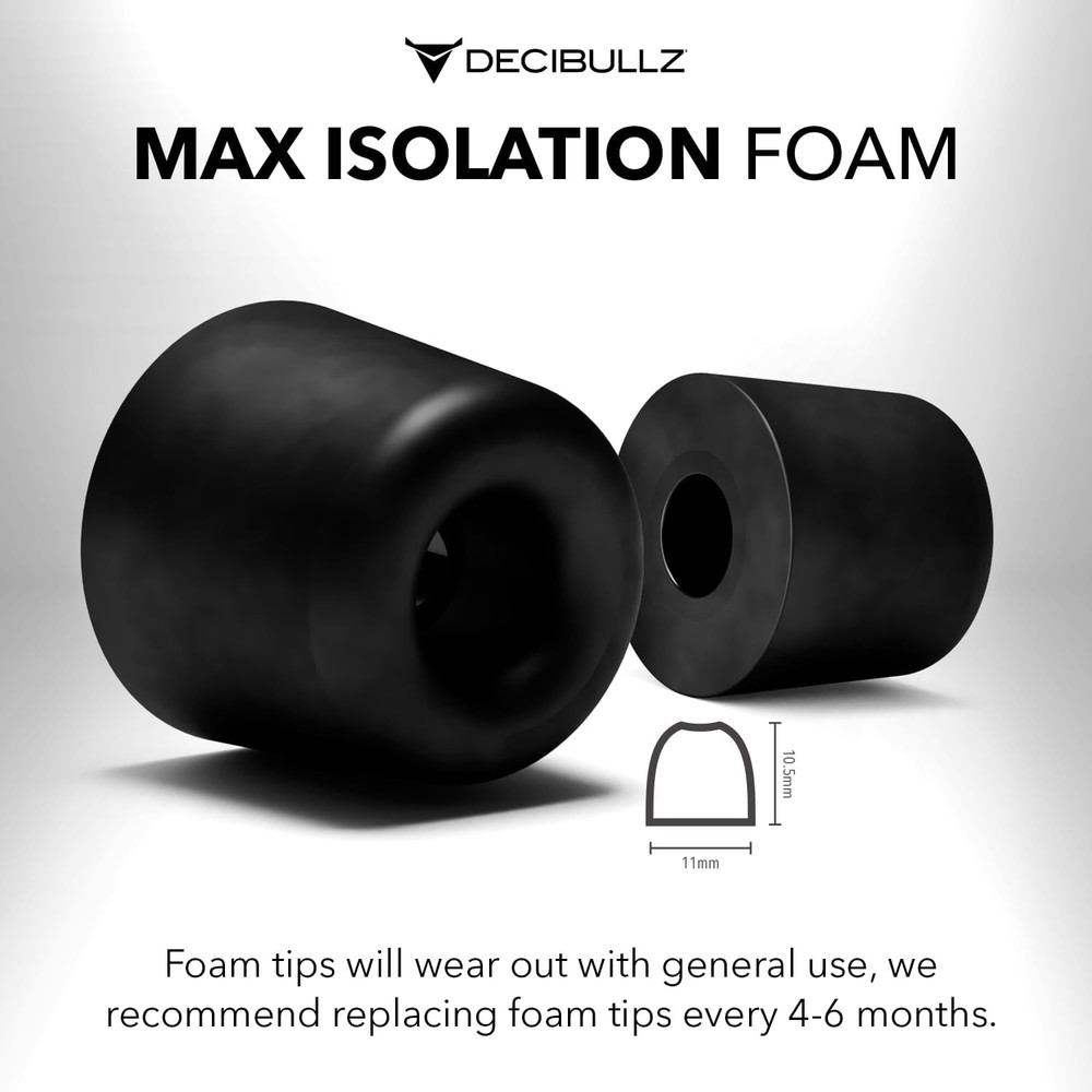 Decibullz Custom Molded Memory Foam Earbud Tips – 5 Pack Small | Small, Black