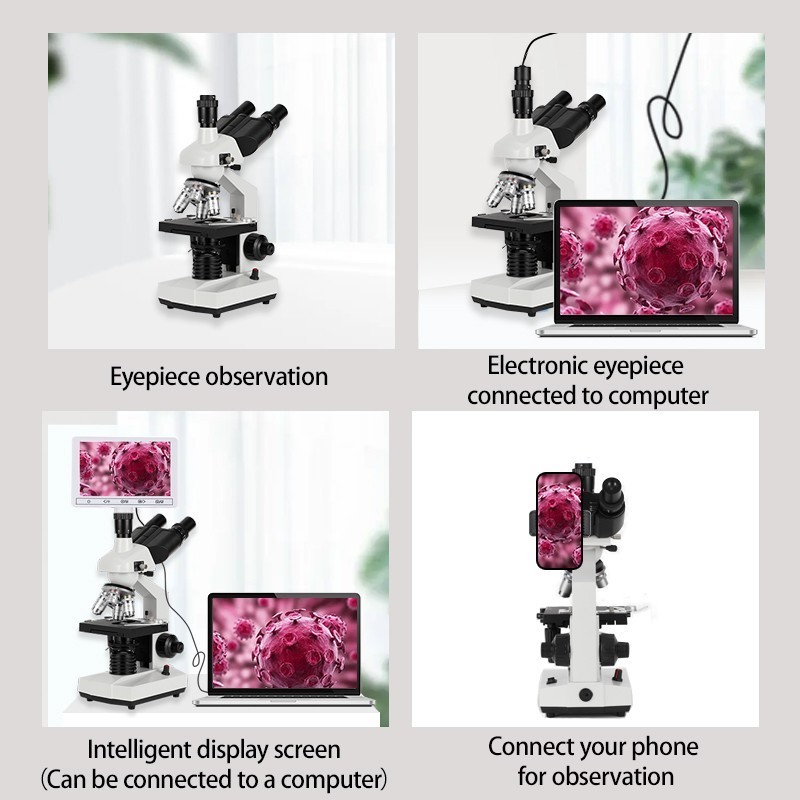 O 40 X -5000 X Trinocular LED Lab Compound Microscope with Doubleelectronic eyep