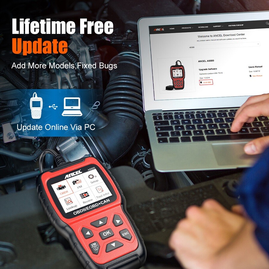 Ancel AS500 Car Code Reader OBD2 Scanner Check Engine Battery Monitoring Tool