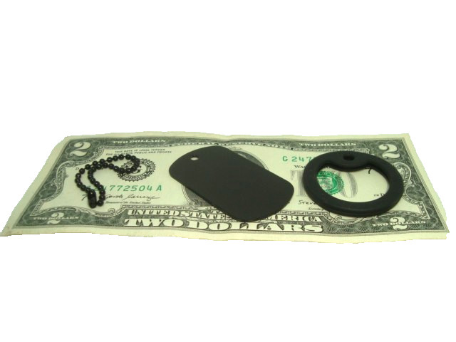 Military Style Dog Tag BLACK Aluminum + 4.5"in. Black Chain w/Black Silencer