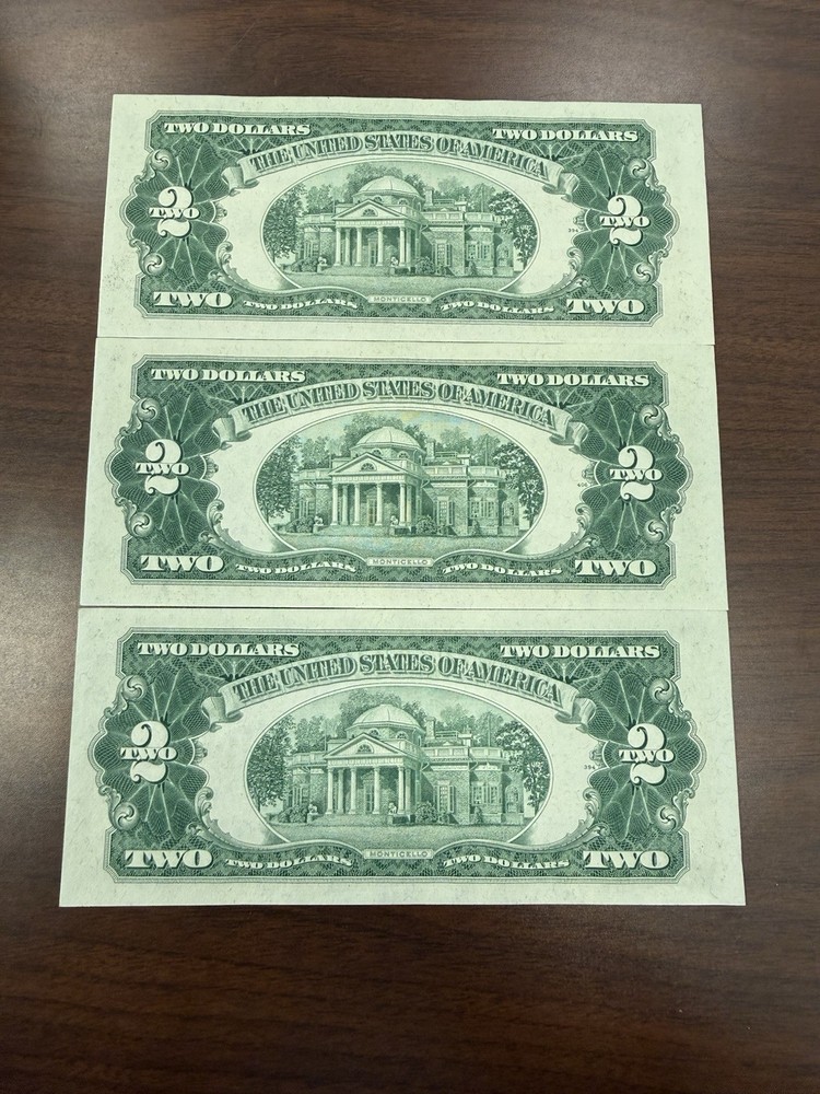 (3) Uncirculated Consecutive Red Label 1953 $2 Error Bills