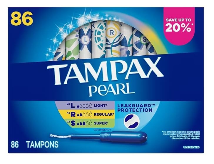 Tampax Pearl Tampons Multipack, with LeakGuard Braid, Light/Regular/Super