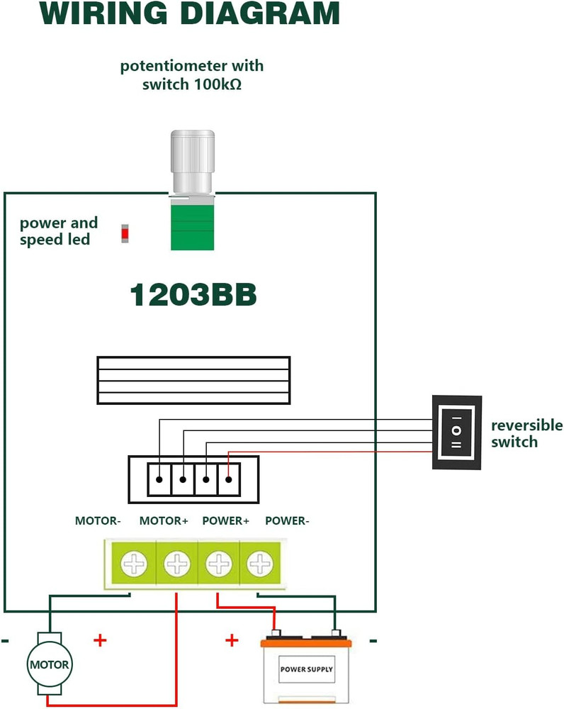 PWM DC Motor Speed Controller, 3A 80W, Reversible with Adjustable Knob