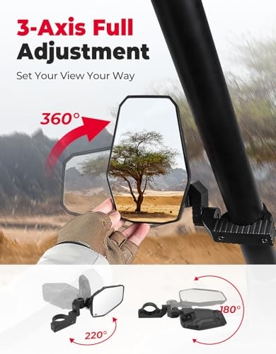 UTV Side Mirrors, UTV Mirrors for 1.65-2 inch Roll bar Compatible with