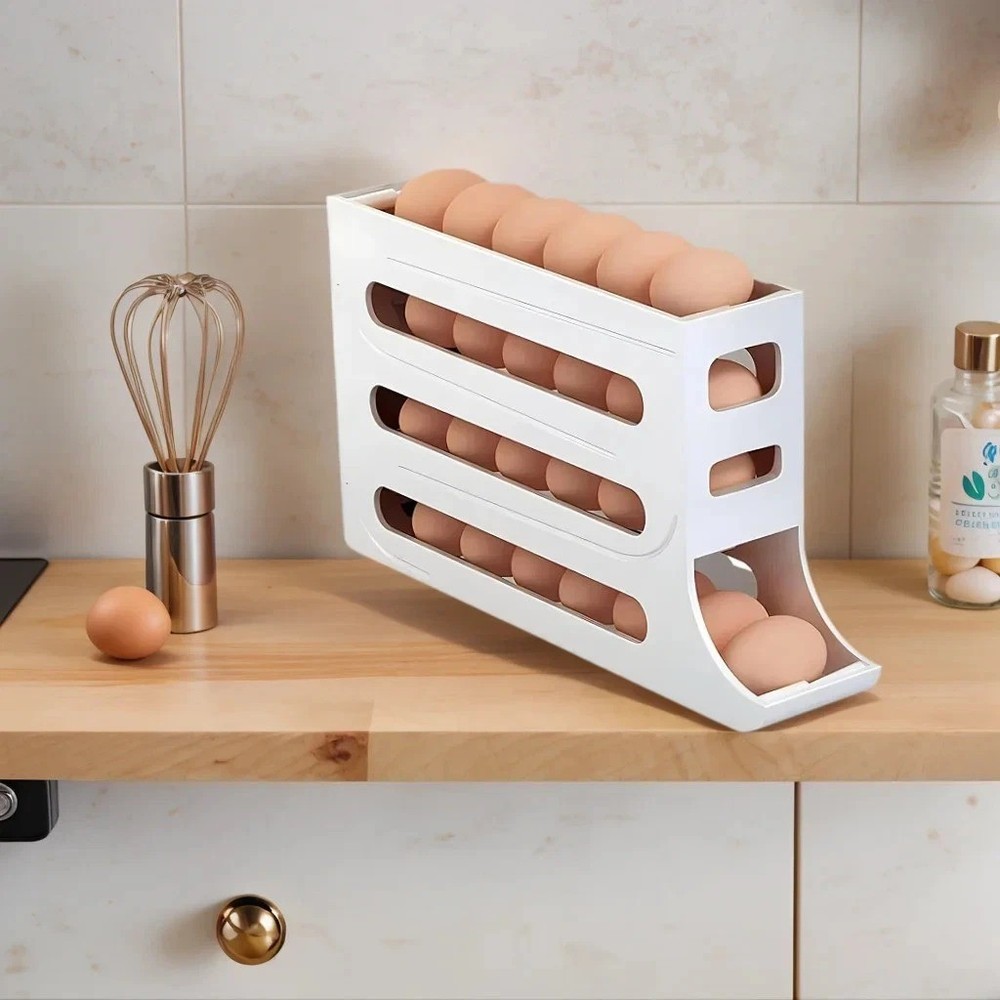 Automatic Rolling Egg Dispenser Organizer for Refrigerator 4-Tier Space-Saving
