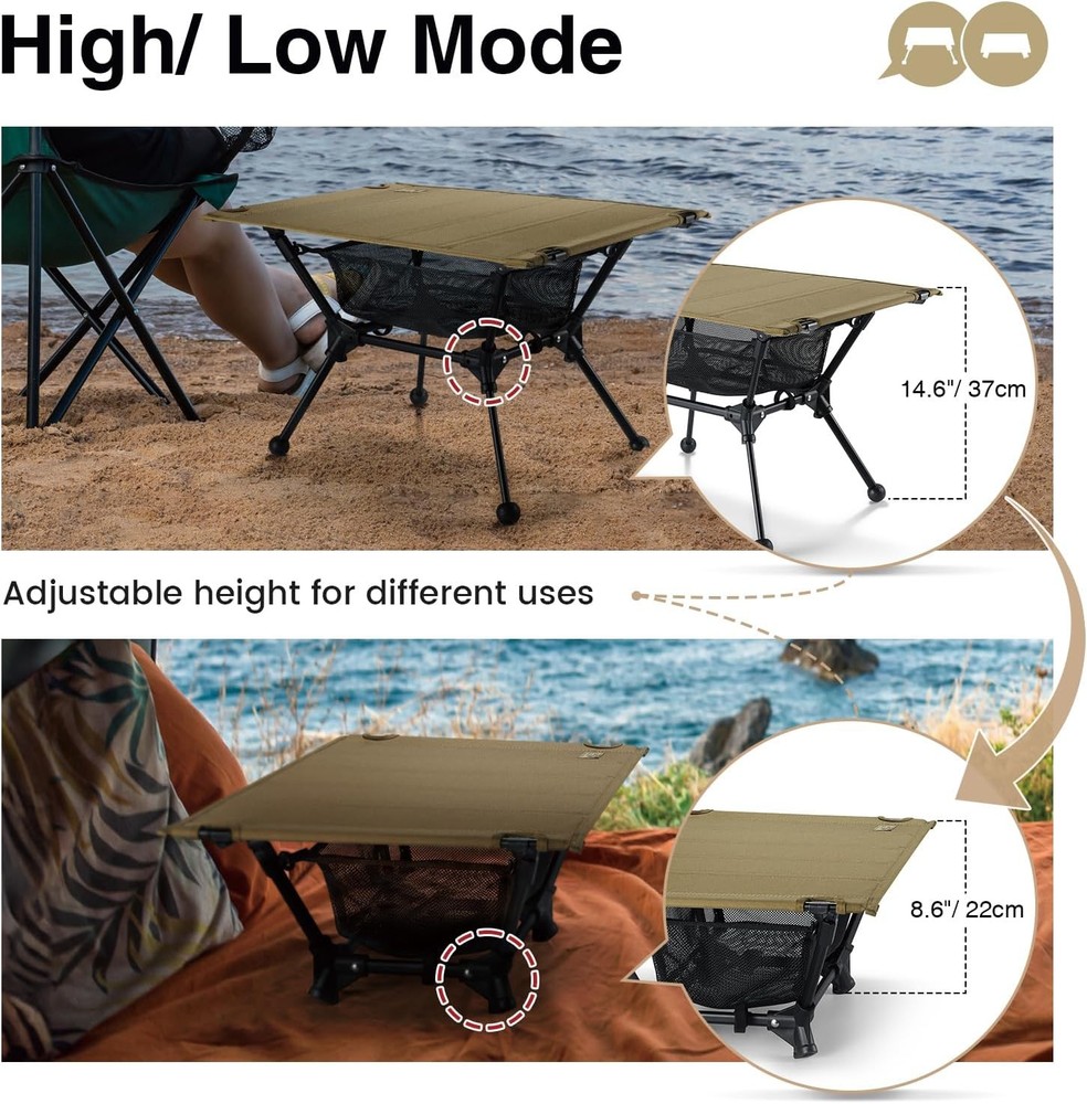 Dipper Camping Table Lightweight Portable Folding Table W/ Mesh Storage Net