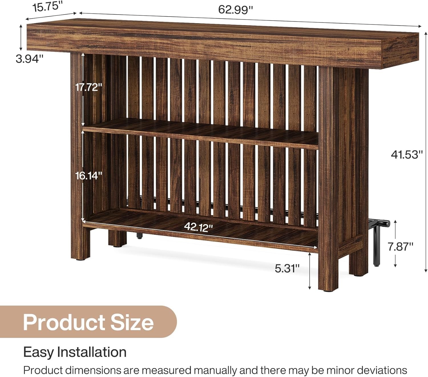 Large 2-Tier Bar Table, 63-Inch Mini Pub Table with Footrest for Kitchen, Bistro