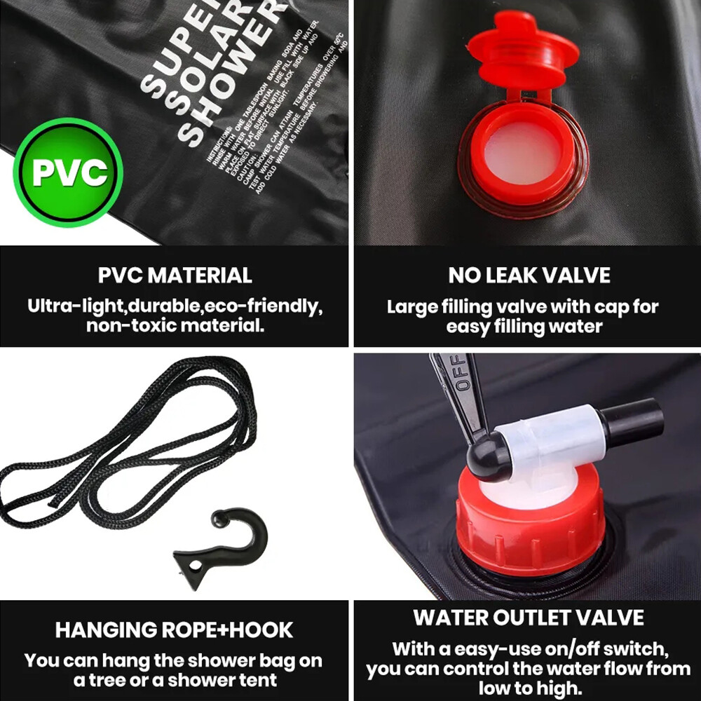 20L Water Bags Outdoor Camping Shower Bag Solar Heating Portable Folding Hiking