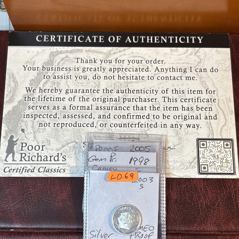 Silver Sale! 3 Diff 90% Silver Proof Roosevelts- .2184 Oz Pure Silver! LD69