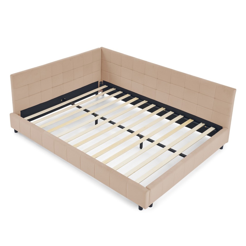 Queen Size Upholstered Tufted Bed Frame, Sofa Bed Frame with Comfortable Backr