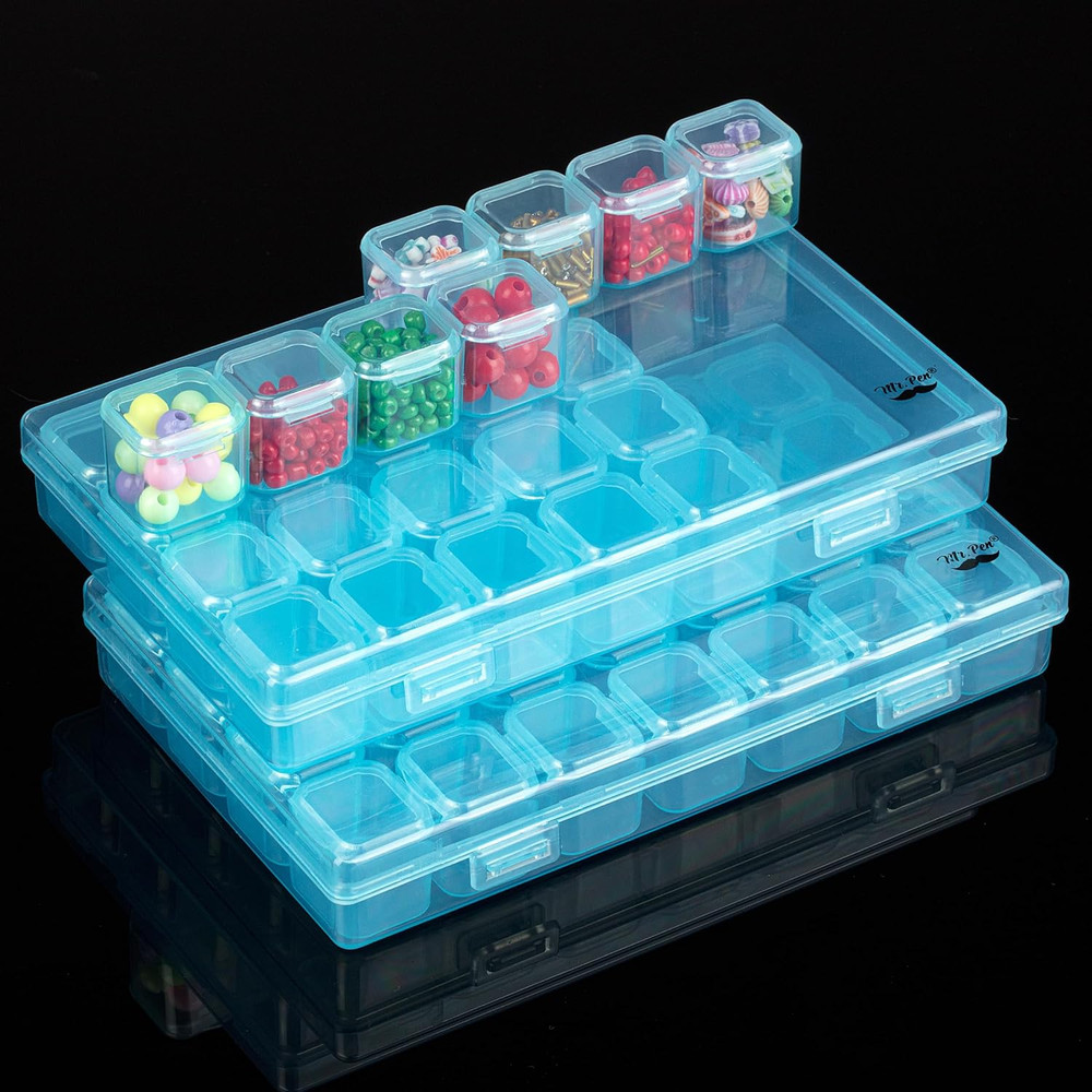 - Bead Storage Containers, 28 Grids, 2 Pack, Transparent Blue Small Bead Orga...