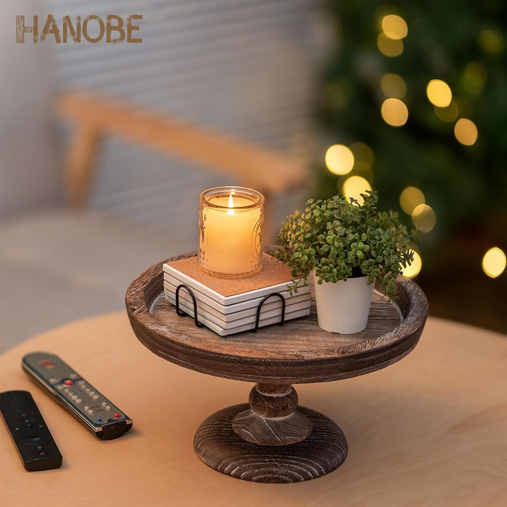 Display Riser for Farmhouse Decor: Rustic Wooden Risers Round Decorative Pede...