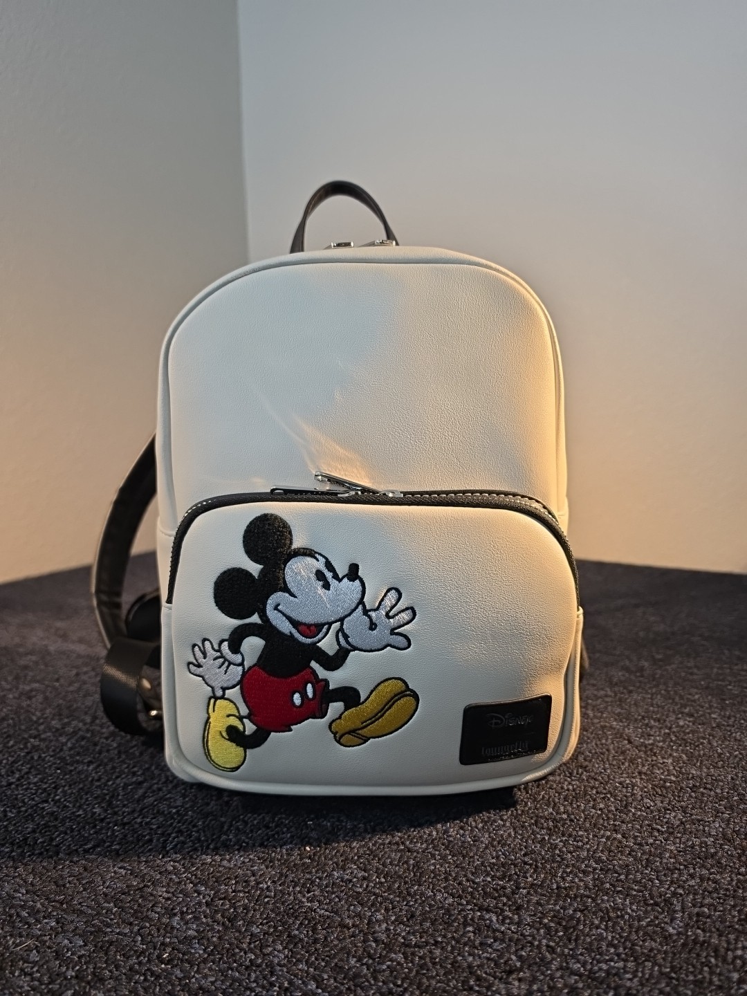 Disney Loungefly Embroidered Mickey Mouse Running White Mini Backpack