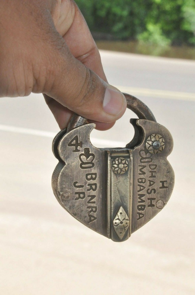 Vintage Brass Handcrafted Engraved Heart Shape Tricky Padlock