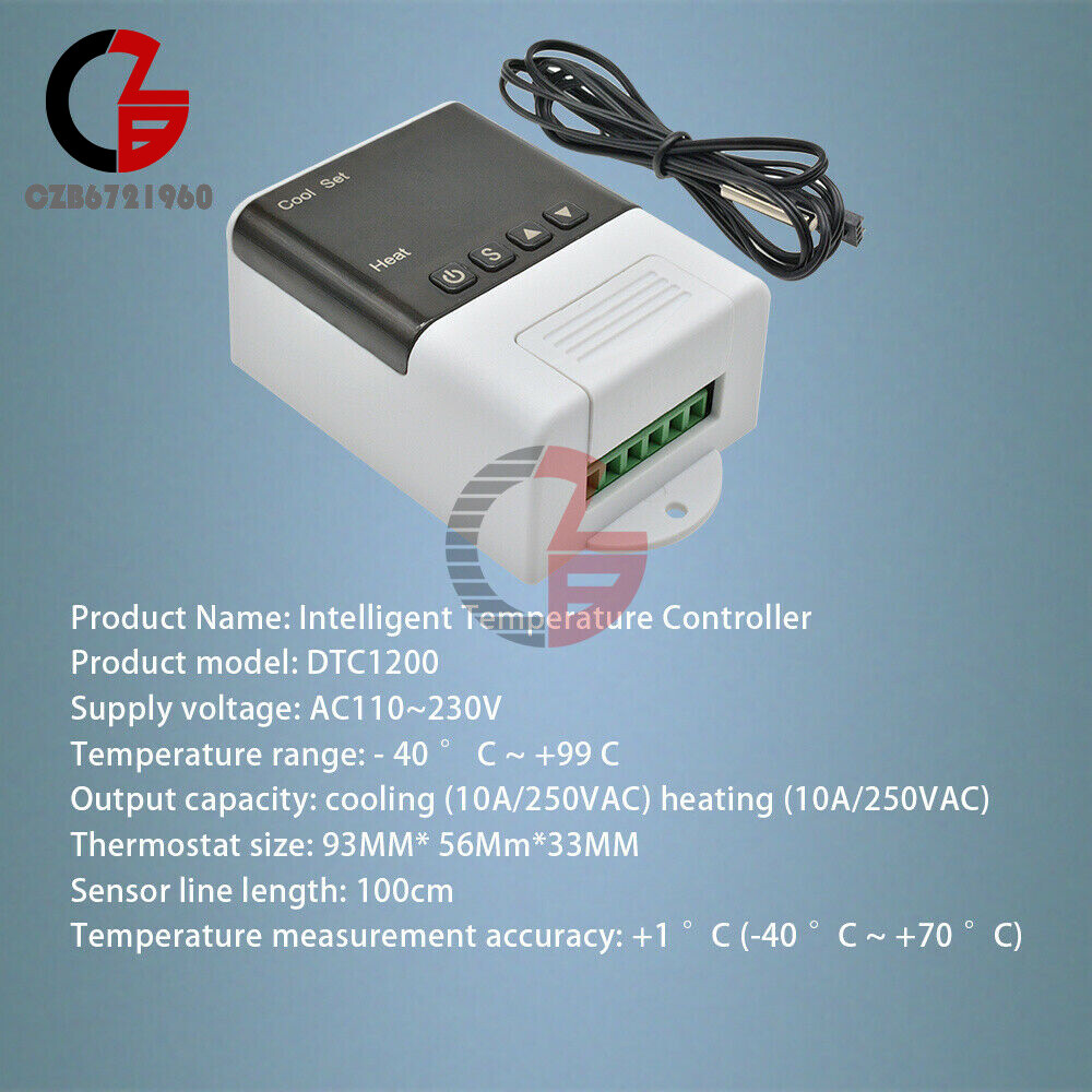DTC1200 Digital Intelligent Temperature Controller AC 110V-230V w/ Sensor Probe
