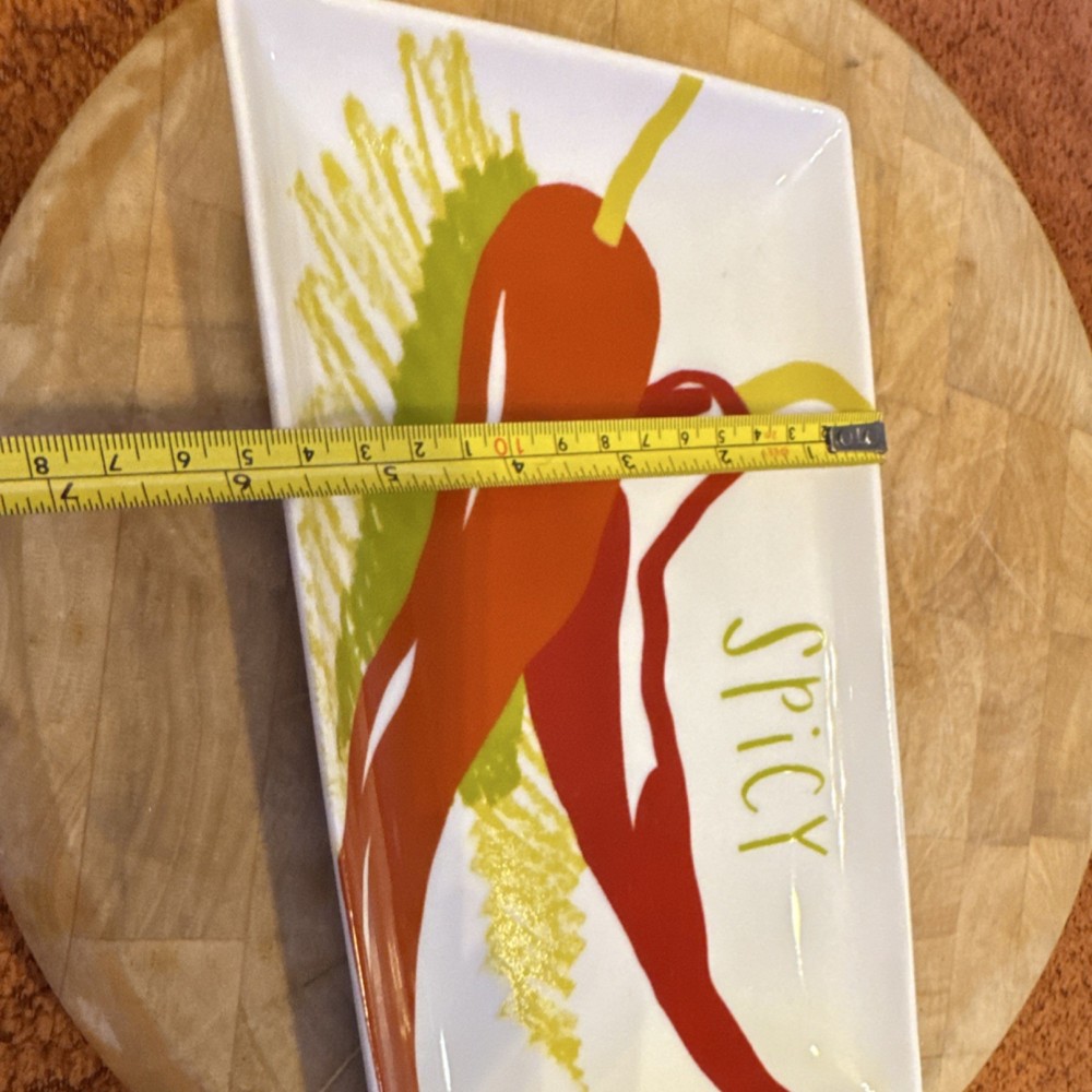 Crate & Barrel Ceramic Vegetable Print Rectangular Platte