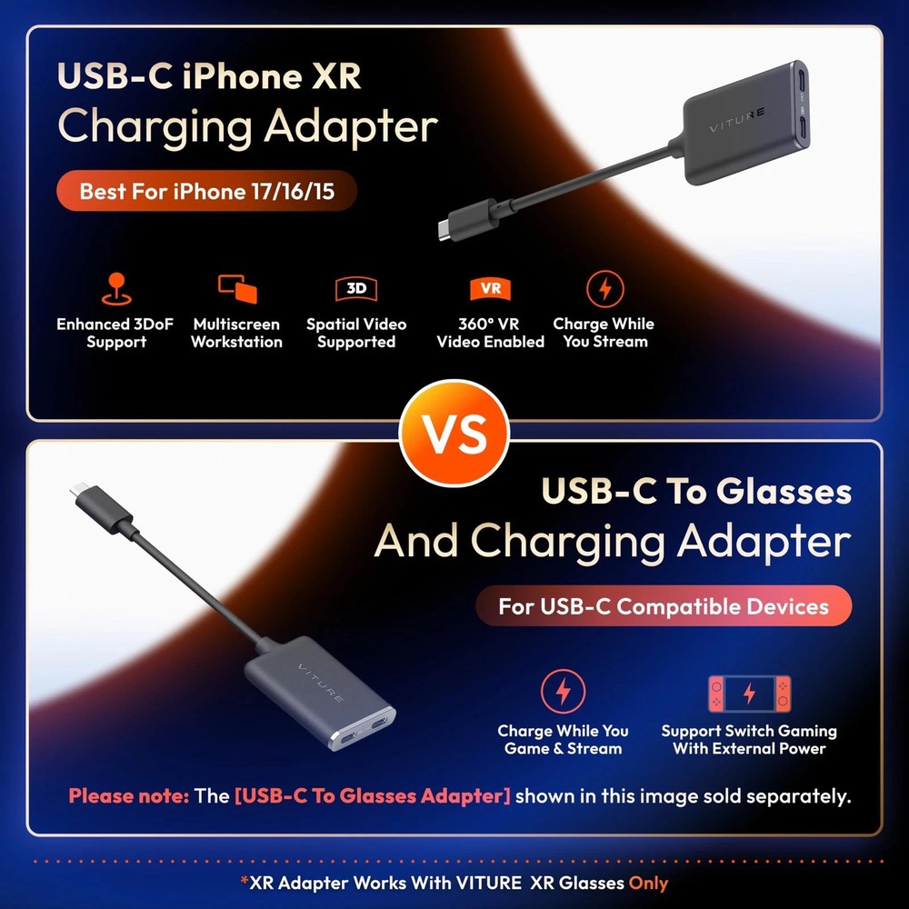 VITURE USB- C XR Charging Adapter for USB-C iPhone, Enabling Multi-Screen