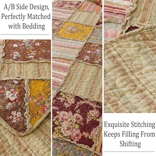 Floral Quilt Sets Bedspread Set 100% Cotton Patchwork Queen(92"x96") Brown