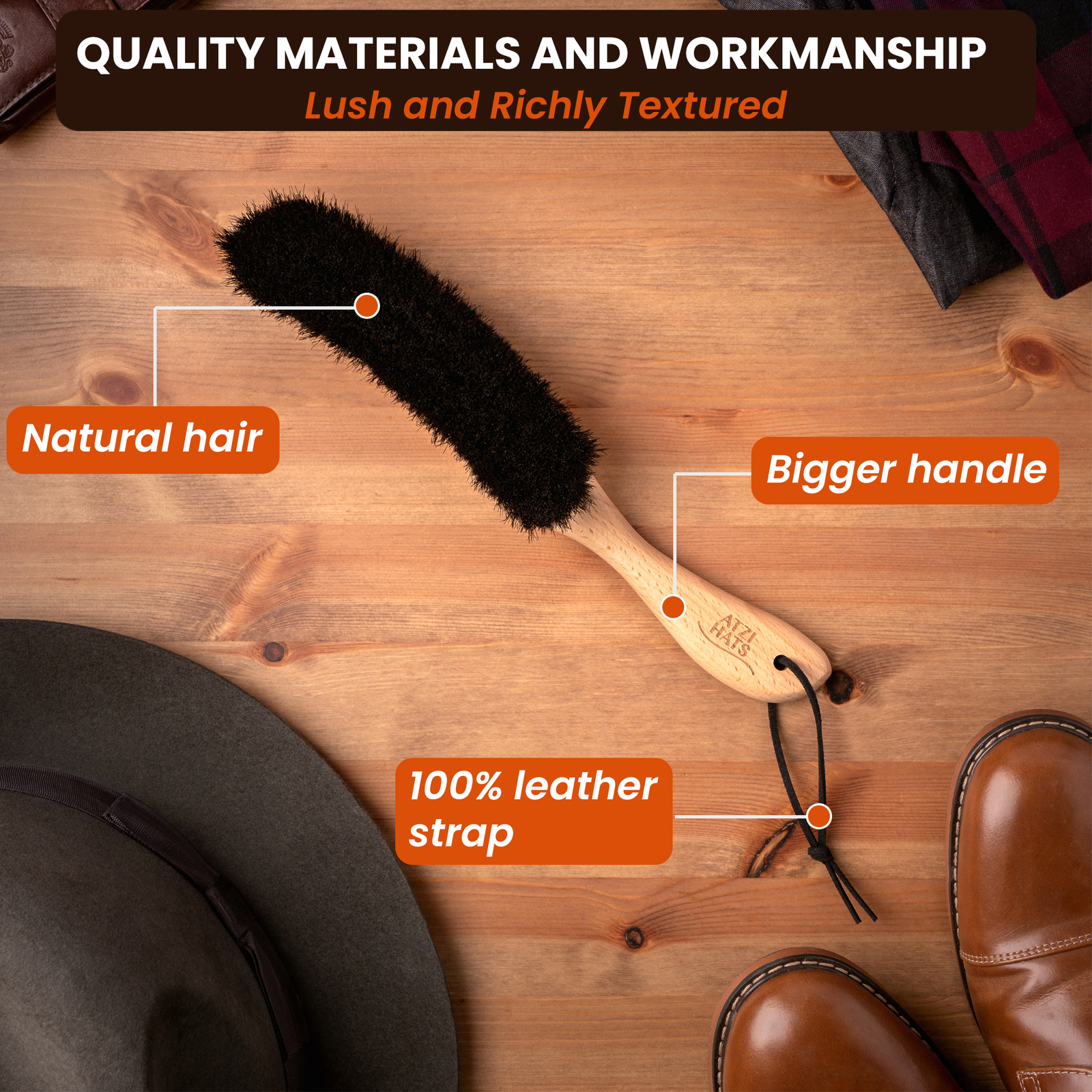 Deluxe Horsehair Hat & Lint Brush with Beechwood Handle