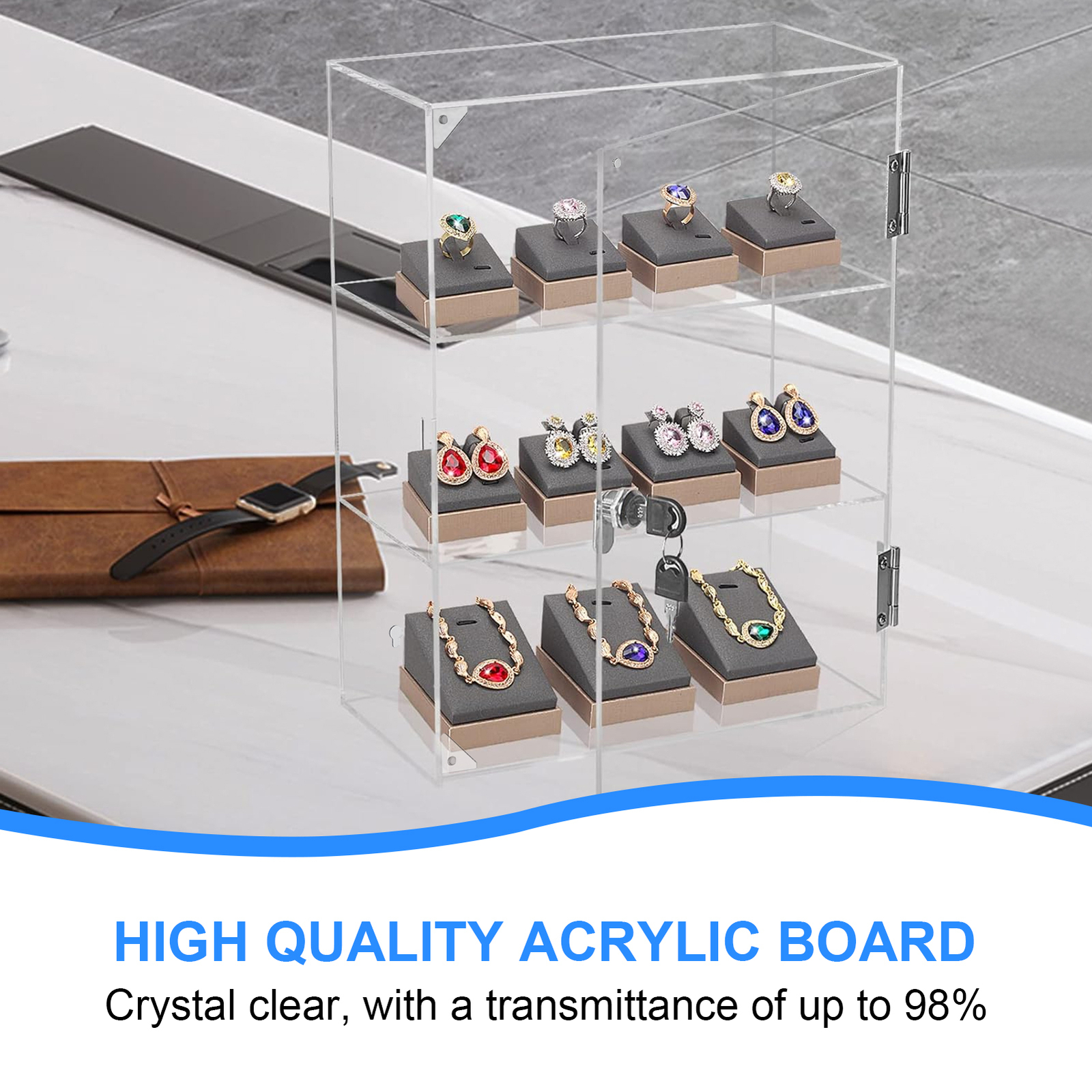 Clear Acrylic Display Case 3Tier Countertop Box Shelves Showcase W/Lock Dustpoof