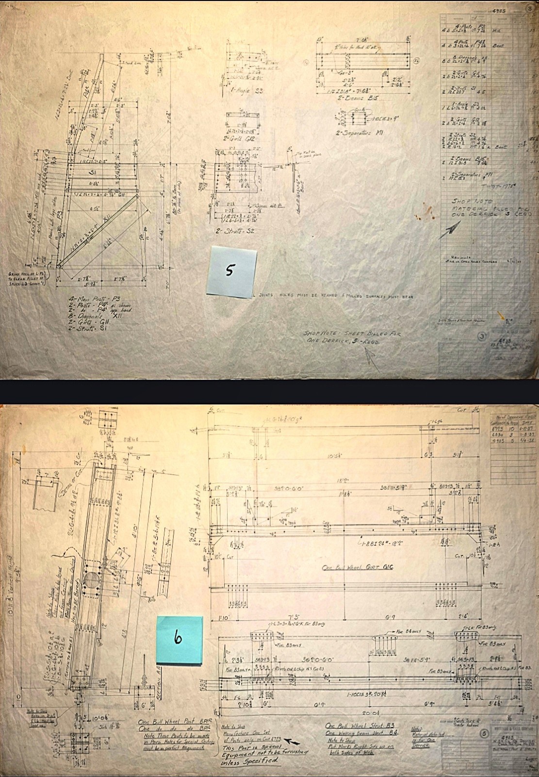 Original 1930's Industrial OIL DERRICK Technical drawings, Diazo/Blueprint LOT
