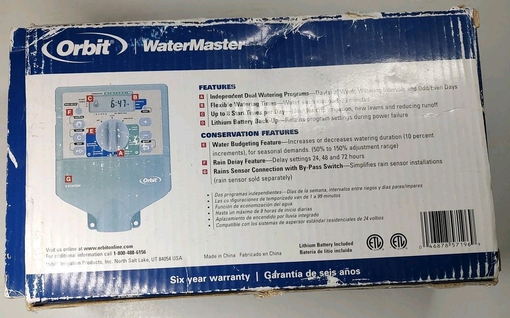 Orbit WaterMaster 6 Station Dual Program Sprinkler Timer Model 57196