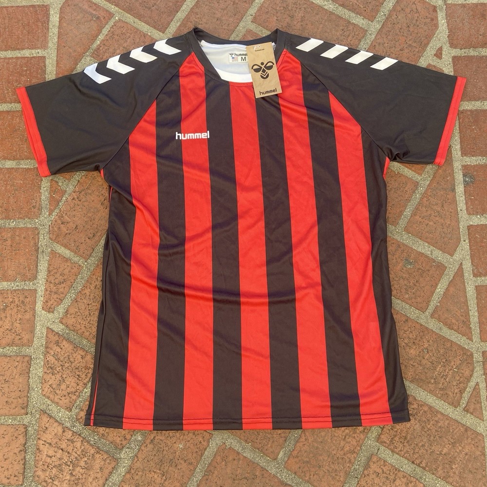 Hummel Mens Striped Jersey Size Medium Black Red Polyester Durable NWT
