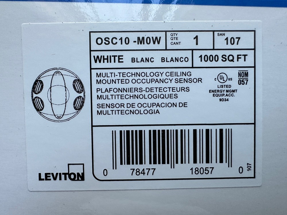 NEW LEVITON OSC10-M0W MULTI-TECHNOLOGY CEILING OCCUPANCY SENSOR WHITE 1000 SQ FT
