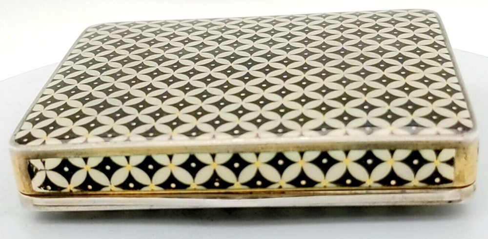Unusual Silver Square Enamel Box with Geometric Pattern