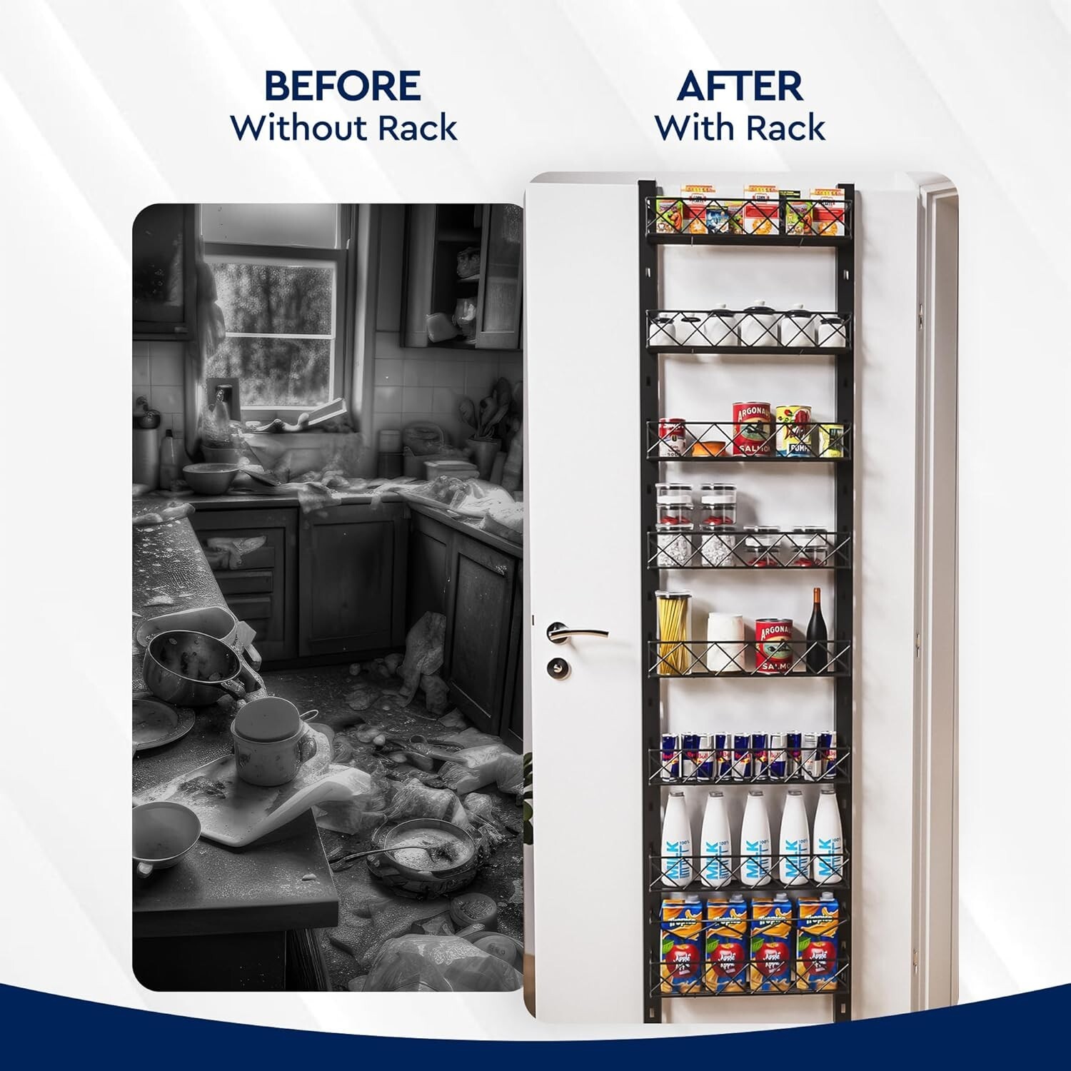 8-Tier Pantry Door Organizer, Spice Rack with Adjustable Baskets