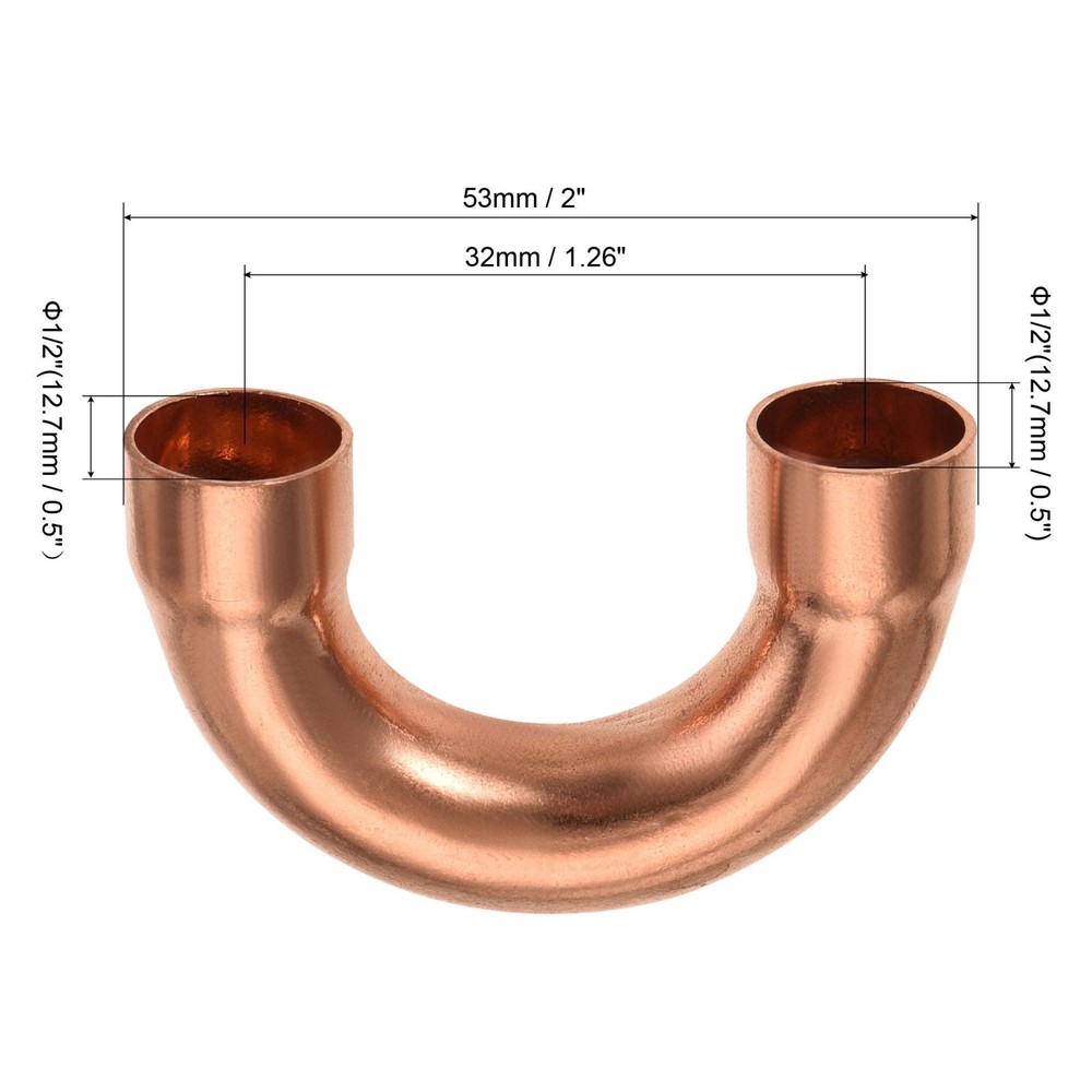 2 pack 180 Degree Return Bend Copper Fitting Elbow Connection 1/2 Inch ID