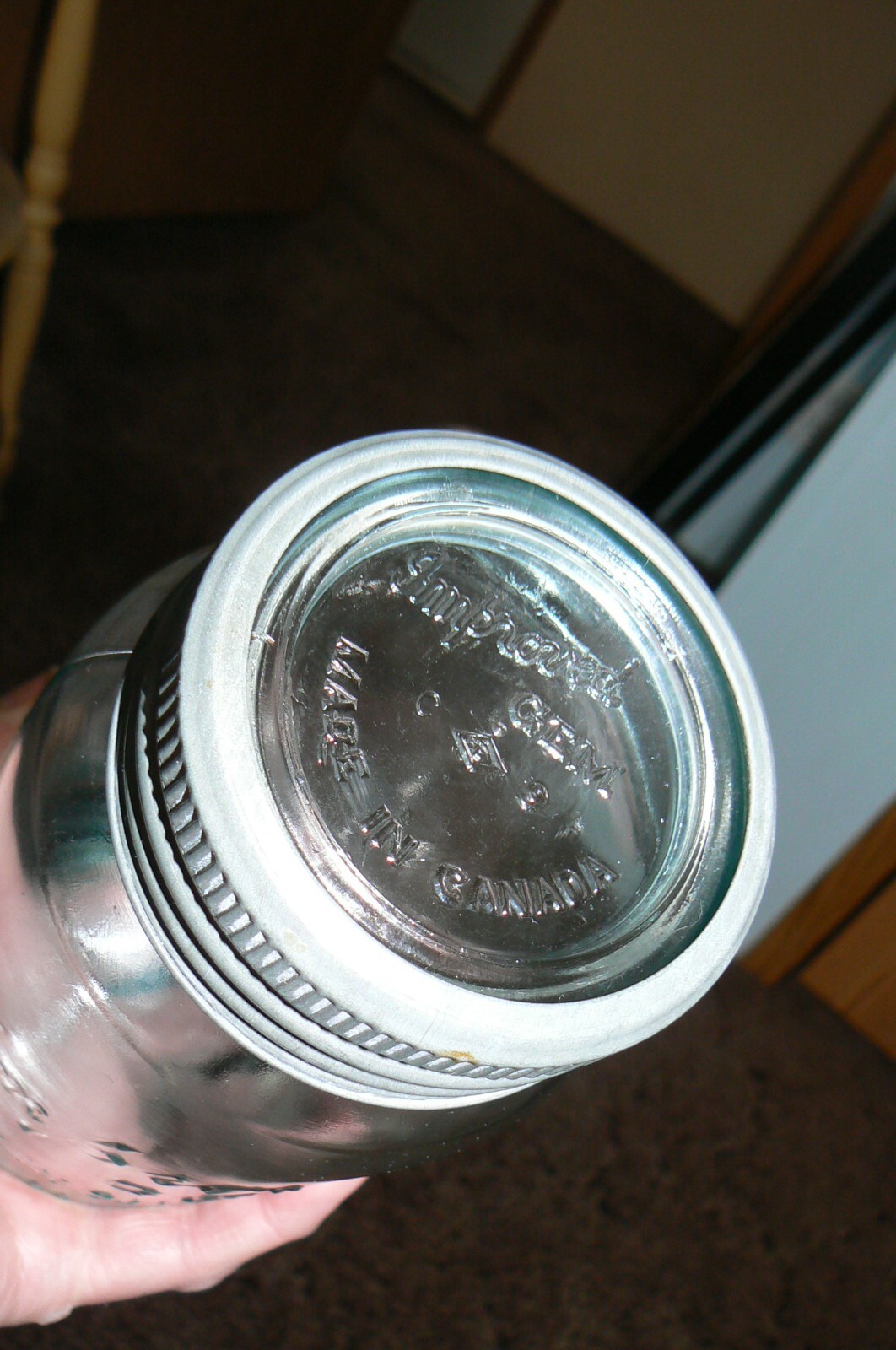 RARE 1920s Qt. Improved Gem Blue glass canning jar made by ( SDH ) from Canada,