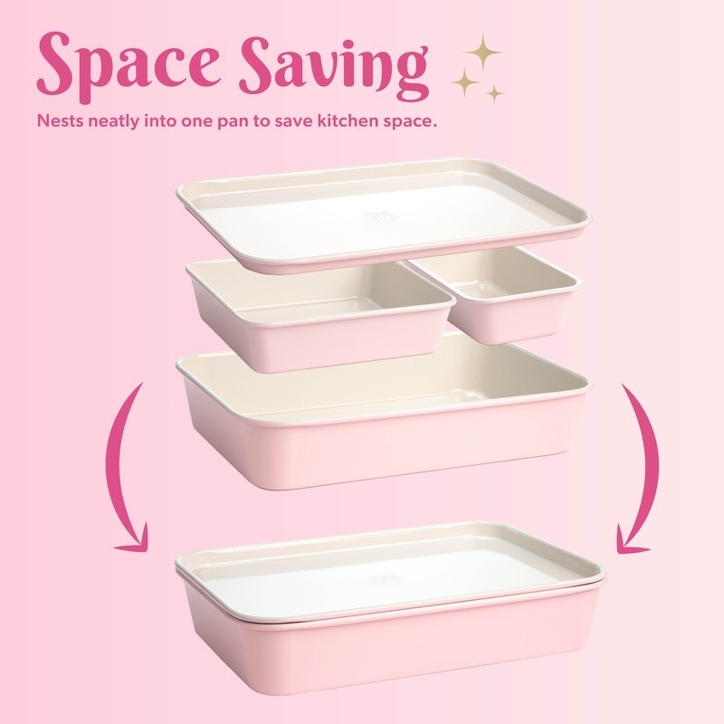 4 Piece Nonstick Bakeware Set Nesting Cookie Sheet Roasting Pan Cake Loaf Pan US