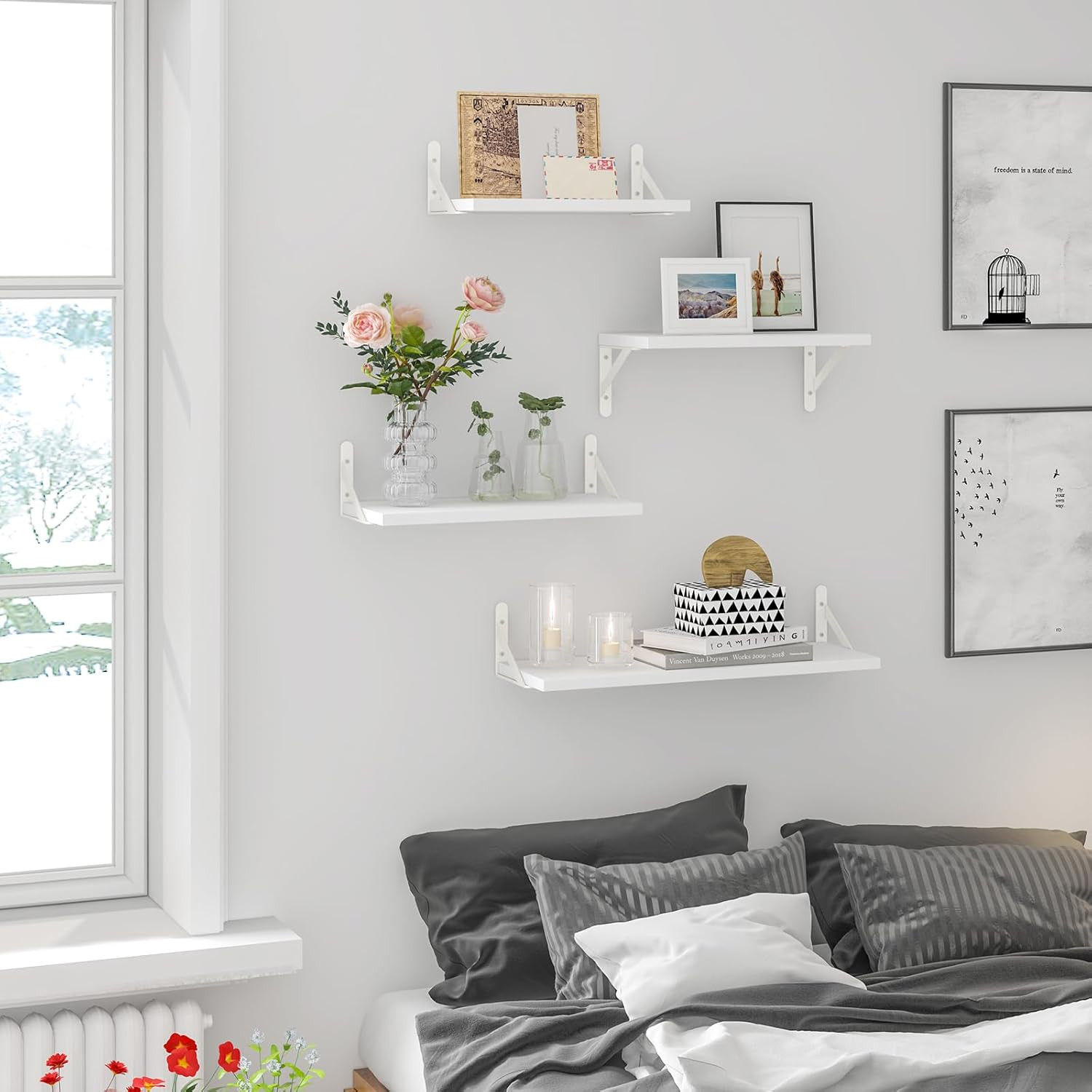 Floating Shelves for Wall, Different Sizes White Wall Shelves for Living Room, B