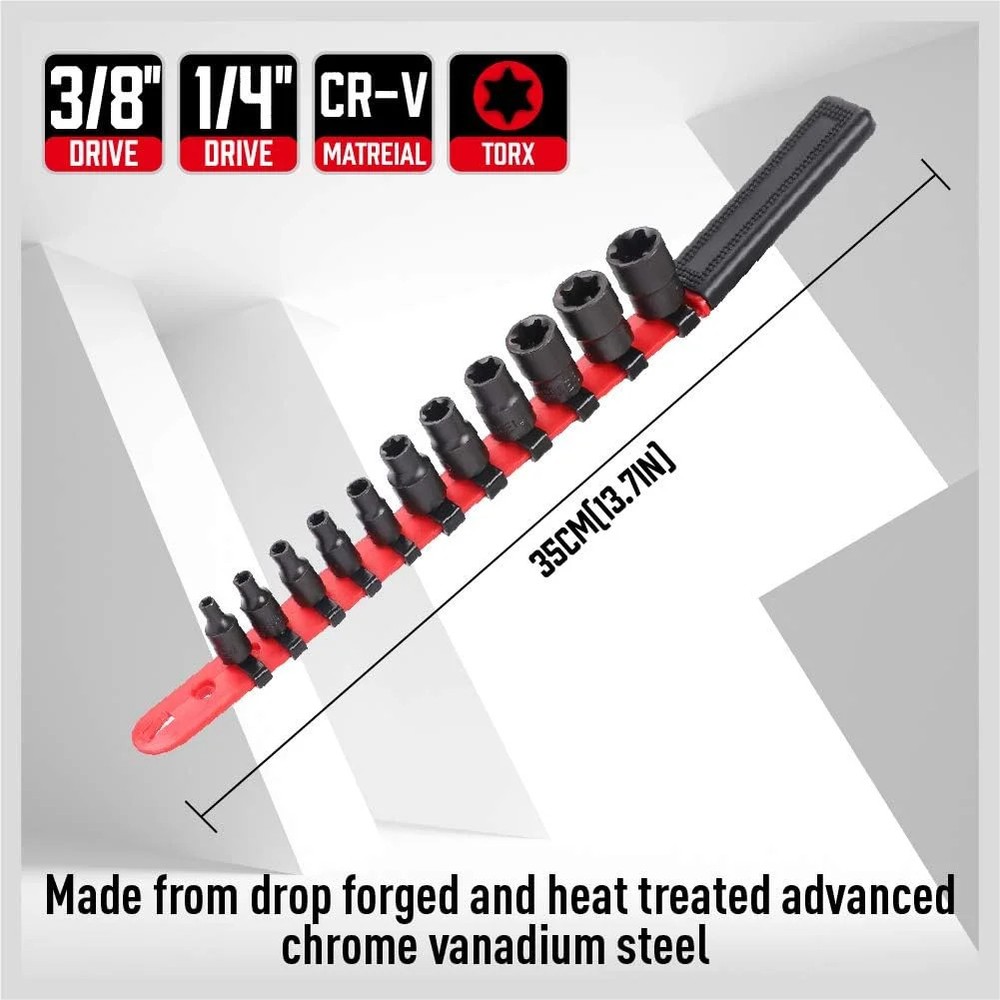 SEDY 11-Piece E-Torx Socket Set - Star Sockets Set with Socket Rail, External To