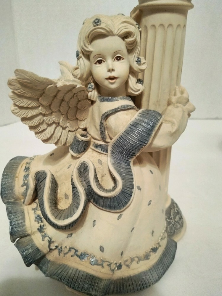 Sarah's Pair Angels Candle Holders White Blue Mindspring