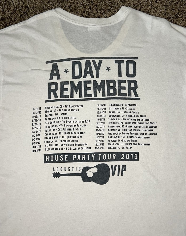 A Day To Remember Acoustic Concert House Party Tour 2013 Band Shirt LG 22” X 29”