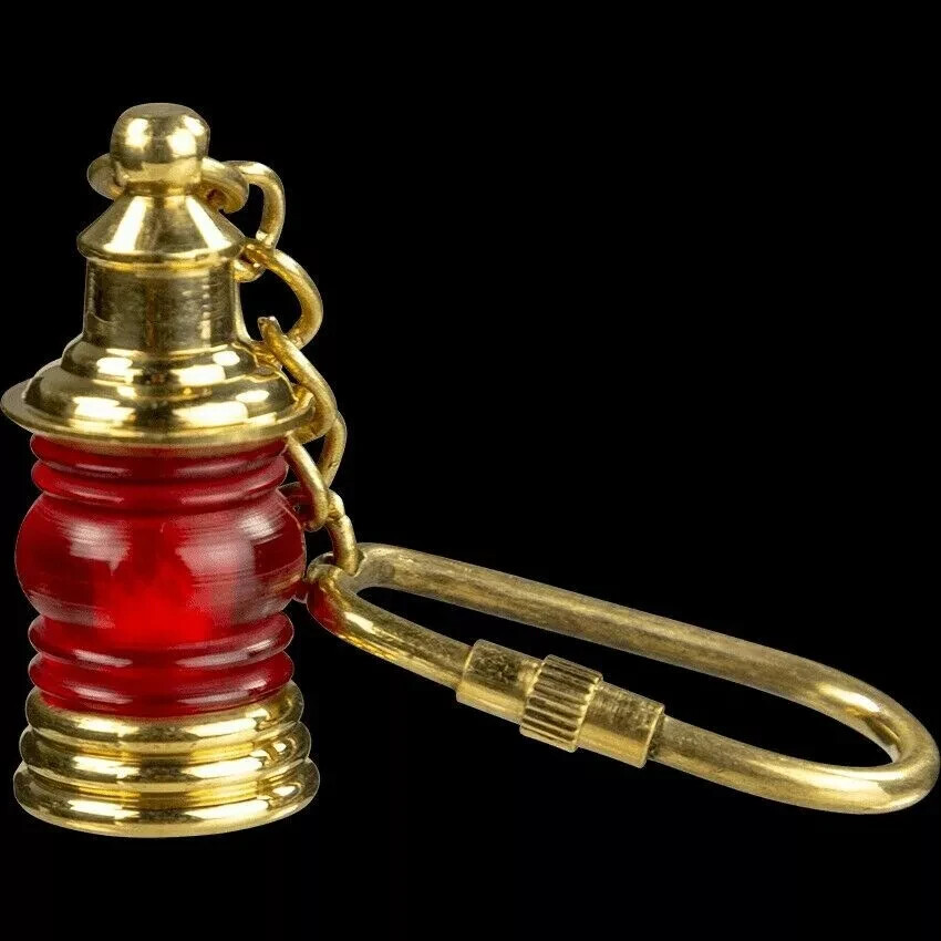 Nautical Brass Lantern Shape Red Key Ring Keychain Key Fob S2u