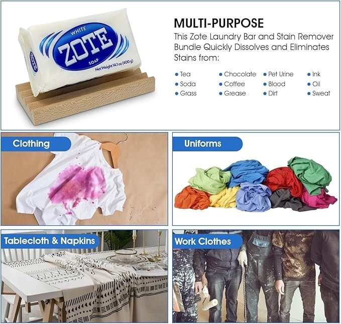 12X Zote Pink Laundry Soap Hand Wash Soap for Stains 200g 7 Oz Zote Bar Jabon