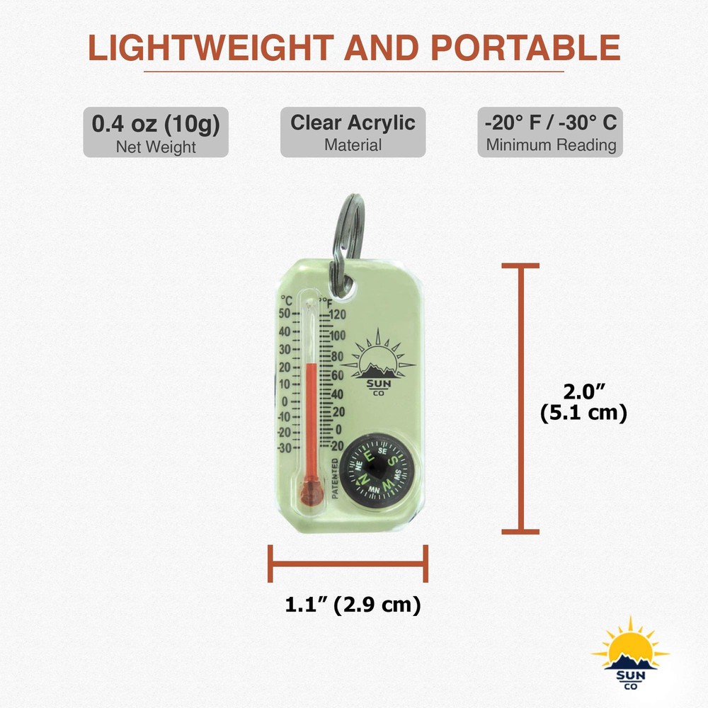 LumaGage | Multi-Functional Glow-in-The-Dark Zipper Pull Compass & Thermometer