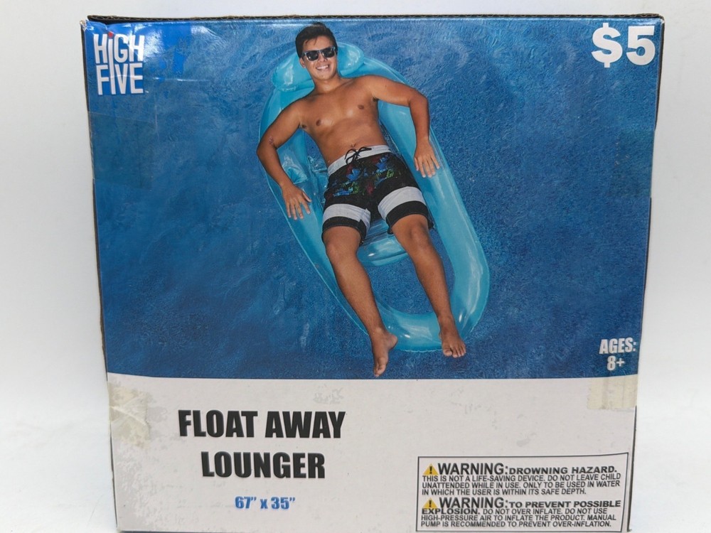 High Five Float Away Lounger 67" X 35" Inflatable Pool Float For Ages 8+