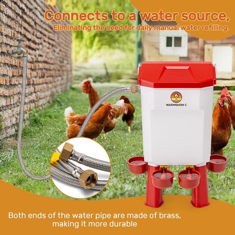 Automatic Chicken Waterer,Float-Controlled Large Watering System with Stainless