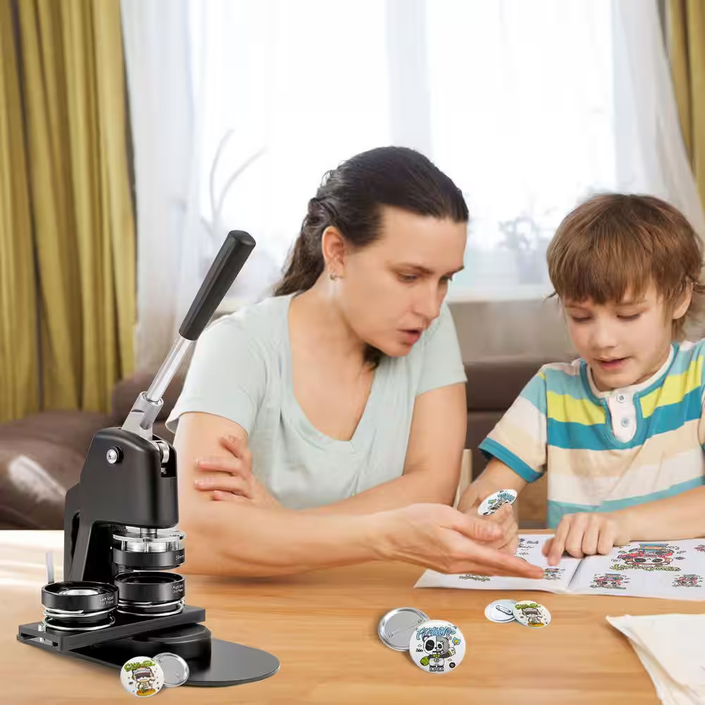 Button Maker Machine, Multiple Sizes 1+2.25 In. Badge Punch Press Kit, Children
